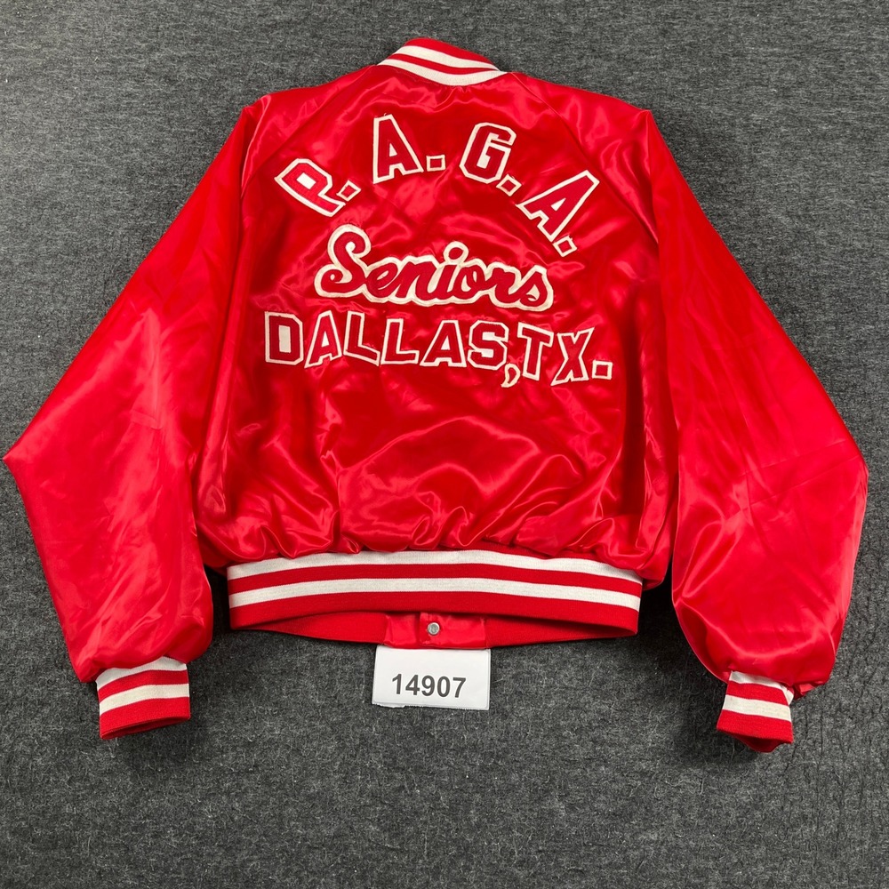 Vintage King Louie Varsity Jacket Mens L Red Excellent Dallas TX PAGA Satin